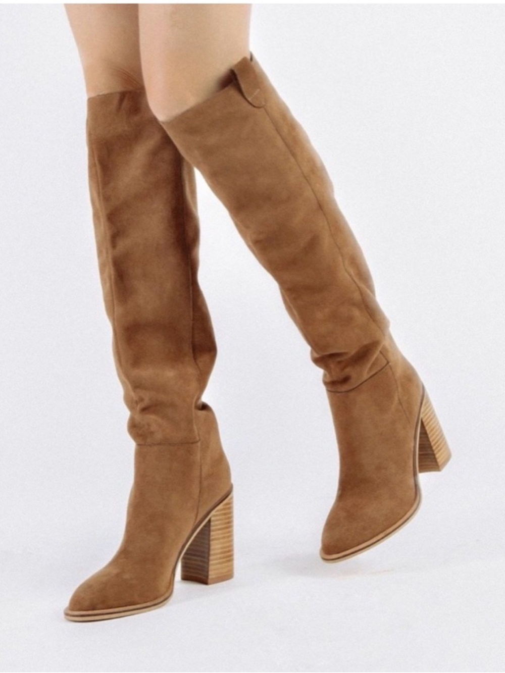Mi.Im The Saint Handmade Suede Block Heel Tall Boots - Brown